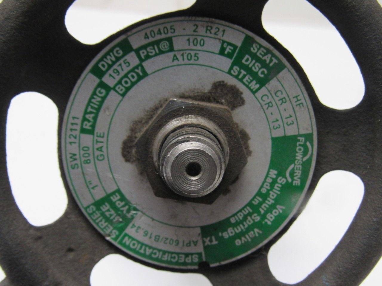 Flowserve SW12111 40405-2 R21 1" Socket Weld 800# Gate Valve