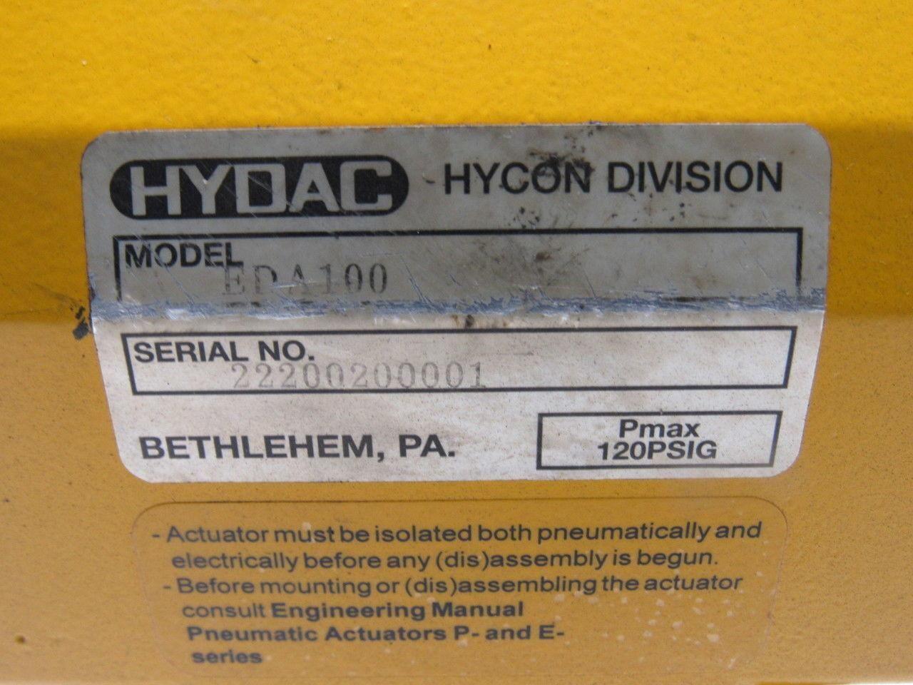 Hydac EDA100 Pneumatic Actuator W/KM40NPT-1334 W/1-1/2" Ball Valve 1500PSI Max