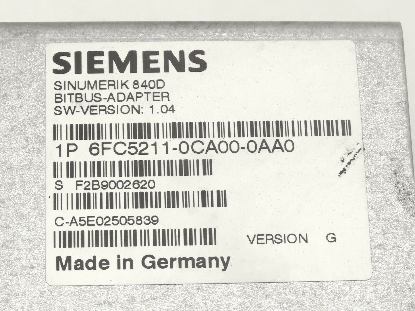 Siemens 6FC5211-0CA00-0AA0 Ver G Sinumerik 840D Bitbus Adapter Module SW 1.04