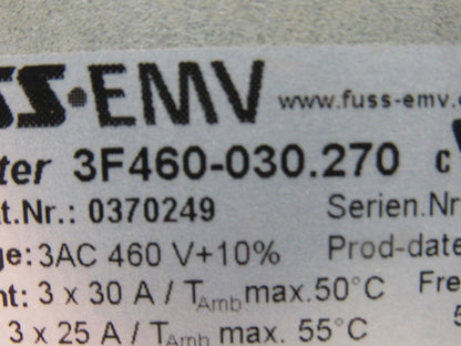 Fuss EMV 3F460-030.270 Trumpf Nr. 0370249 3AC 460V 3x30A EMI Filter