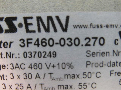 Fuss EMV 3F460-030.270 Trumpf Nr. 0370249 3AC 460V 3x30A EMI Filter