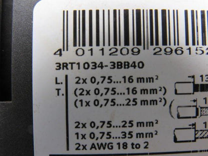 Siemens 3RT1034-3BB40 690V 30Hp Motor Starter Contactor 24VDC Coil