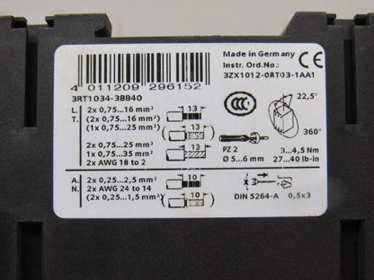 Siemens 3RT1034-3BB40 690V 30Hp Motor Starter Contactor 24VDC Coil