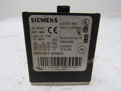 Siemens 3RH1911-2HA22 10A 240V Auxiliary Contact Lot Of 3