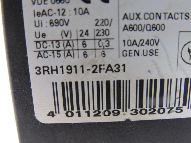 Siemens 3RH1911-2FA31 10A 240V Auxiliary Contact Lot Of 3