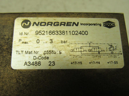 Norgren 9521663381102400 Solenoid Operated Valve Manifold Pressure Sensor 24V