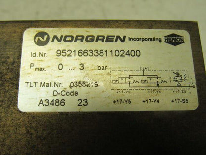 Norgren 9521663381102400 Solenoid Operated Valve Manifold Pressure Sensor 24V