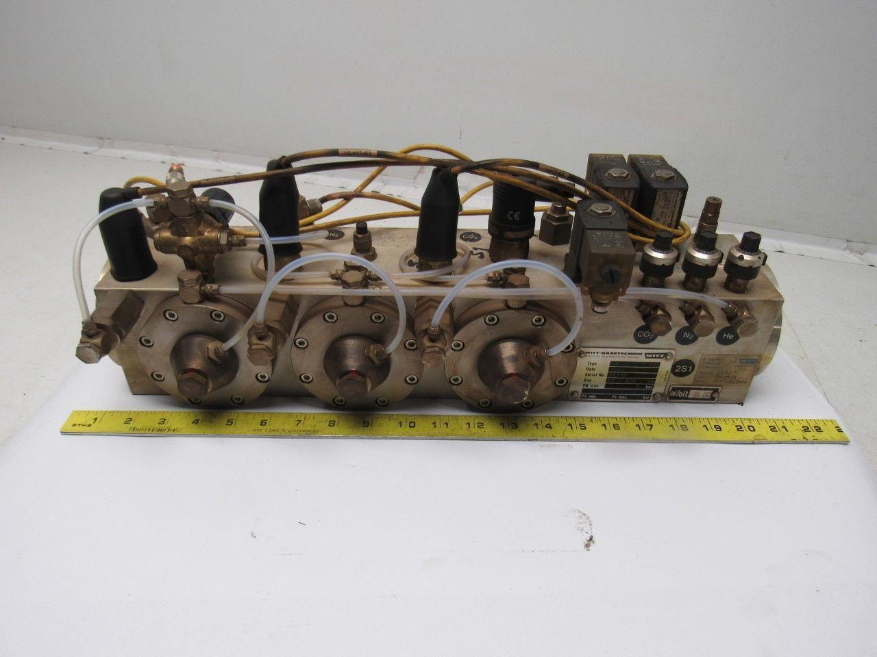 Witt Gasetechnik KM 40.3 Trumpf 3 Part Gas Mixing Manifold N2 CO2 HE 24V Coil