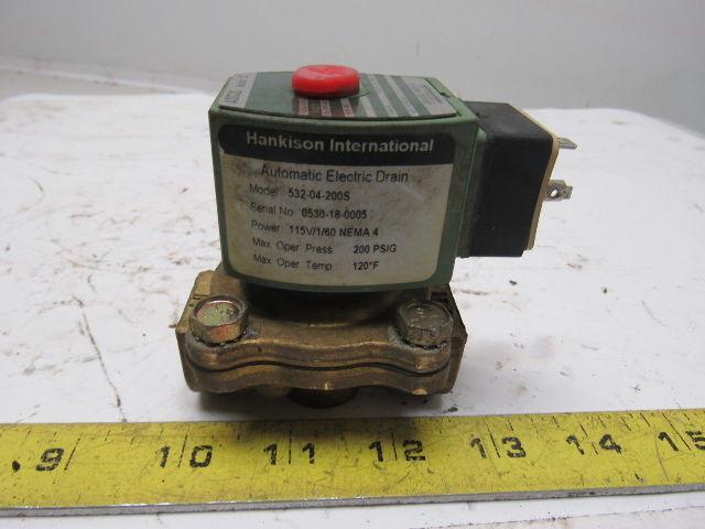Hankison 532-04-200S 200PSI 115V Automatic Drain Valve 1/2" Ports