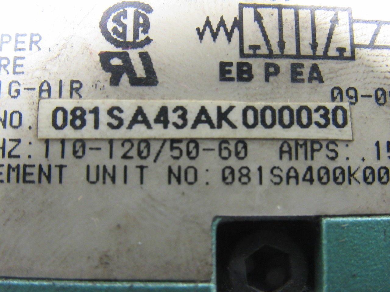 Numatics 081SA43AK000030 2/4  Solenoid Operated Spring Return Valve 110V Coil