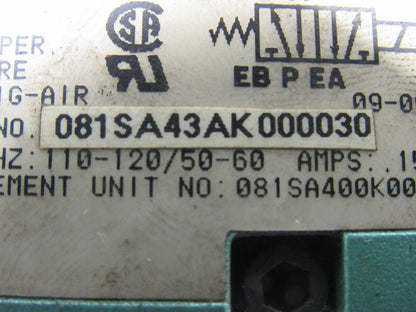 Numatics 081SA43AK000030 2/4  Solenoid Operated Spring Return Valve 110V Coil