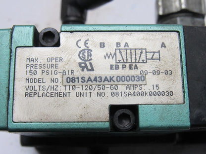 Numatics 081SA43AK000030 2/4  Solenoid Operated Spring Return Valve 110V Coil