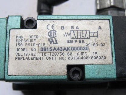 Numatics 081SA43AK000030 2/4  Solenoid Operated Spring Return Valve 110V Coil