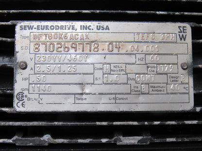 SEW-EURODRIVE 870269778.04.04.001 1/2HP Gearmotor 230/460V 3Ph 137.08:1 Ratio