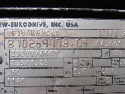 SEW-EURODRIVE 870269778.04.04.001 1/2HP Gearmotor 230/460V 3Ph 137.08:1 Ratio