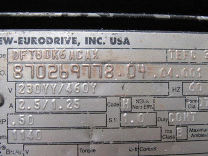 SEW-EURODRIVE 870269778.04.04.001 1/2HP Gearmotor 230/460V 3Ph 137.08:1 Ratio