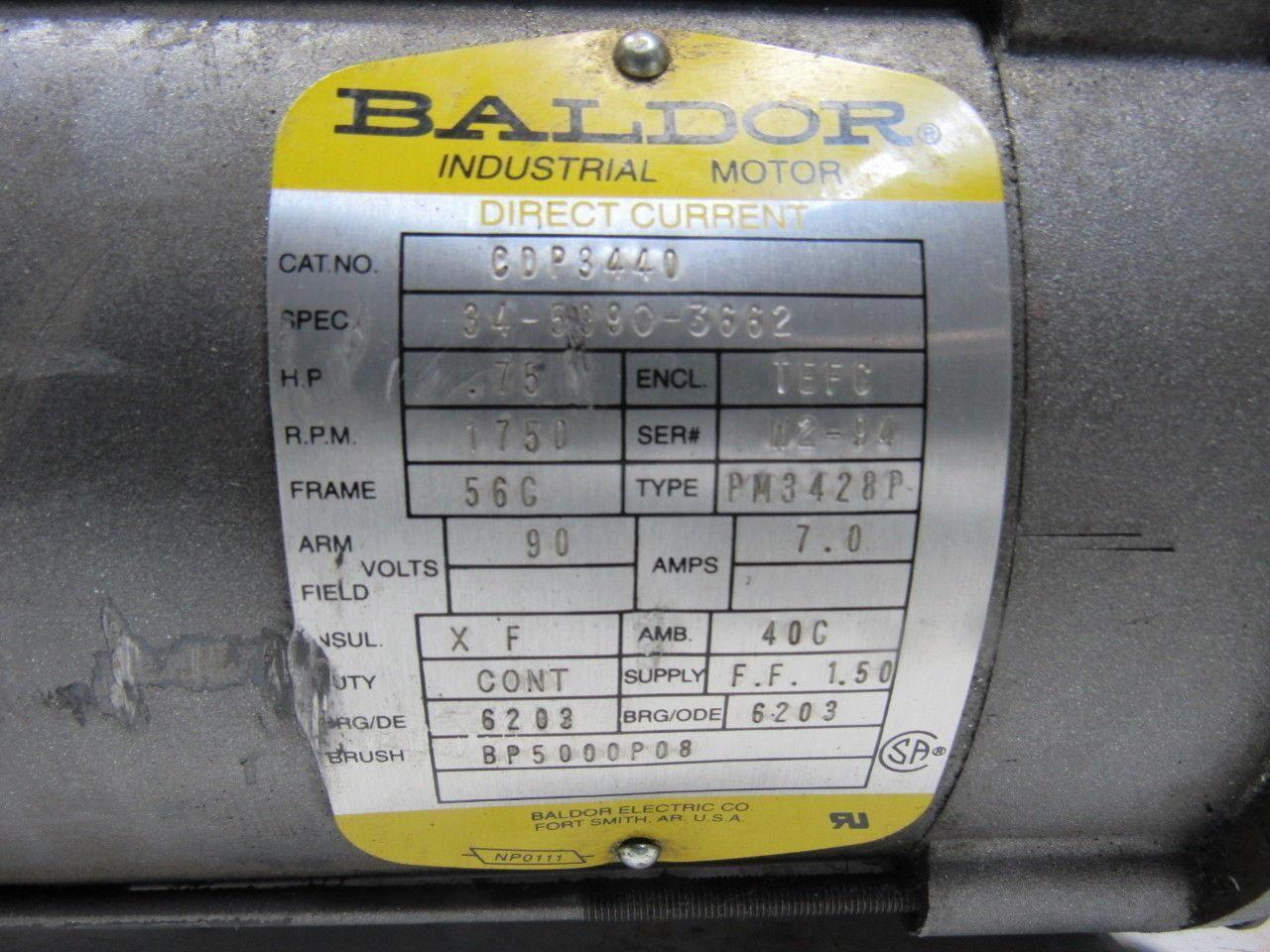 Baldor CDP3440 924MDNE 30:1 Ratio 3/4Hp 90VDC Direct Current Gear Motor