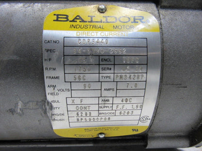 Baldor CDP3440 924MDNE 30:1 Ratio 3/4Hp 90VDC Direct Current Gear Motor