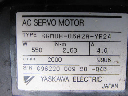 Yaskawa SGMDH-06A2A-YR24 Motoman YR-UP6-A00 550W 2.63Nm 4A 2000RPM Servo Motor