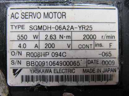 Yaskawa SGMDH-06A2A-YR25 550W 2.63Nm 2000RPM 200V AC Servo Motor