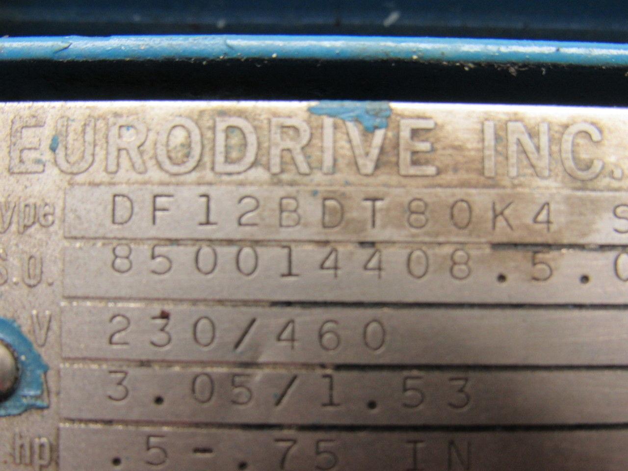 Sew Eurodrive DF12BDT80K4 1/2-3/4Hp 2250/450RPM 230/460V Varimot Speed Drive