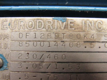 Sew Eurodrive DF12BDT80K4 1/2-3/4Hp 2250/450RPM 230/460V Varimot Speed Drive