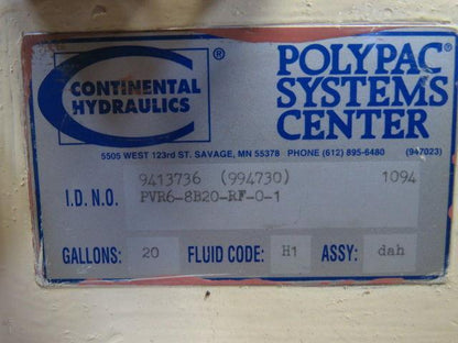 Continental PVR6-8B20-RF-0-1 20 Gallon 7.5Hp 208-230/460V Hydraulic Unit