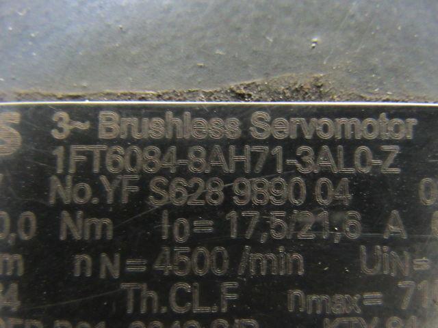 Siemens 1FT6084-8AH71-3AL0Z 261YV 4500-7100RPM 24V Brake Servo Motor