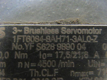 Siemens 1FT6084-8AH71-3AL0Z 261YV 4500-7100RPM 24V Brake Servo Motor