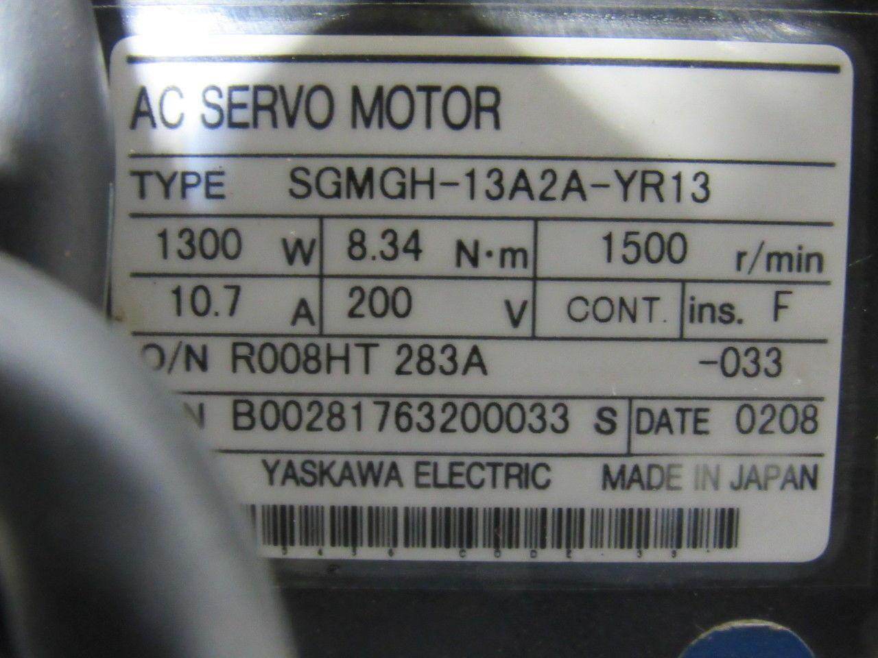 Yaskawa SGMGH-13A2A-YR13 Motoman 1300W 200V 1500RPM Servo Axis Motor