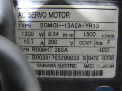 Yaskawa SGMGH-13A2A-YR13 Motoman 1300W 200V 1500RPM Servo Axis Motor