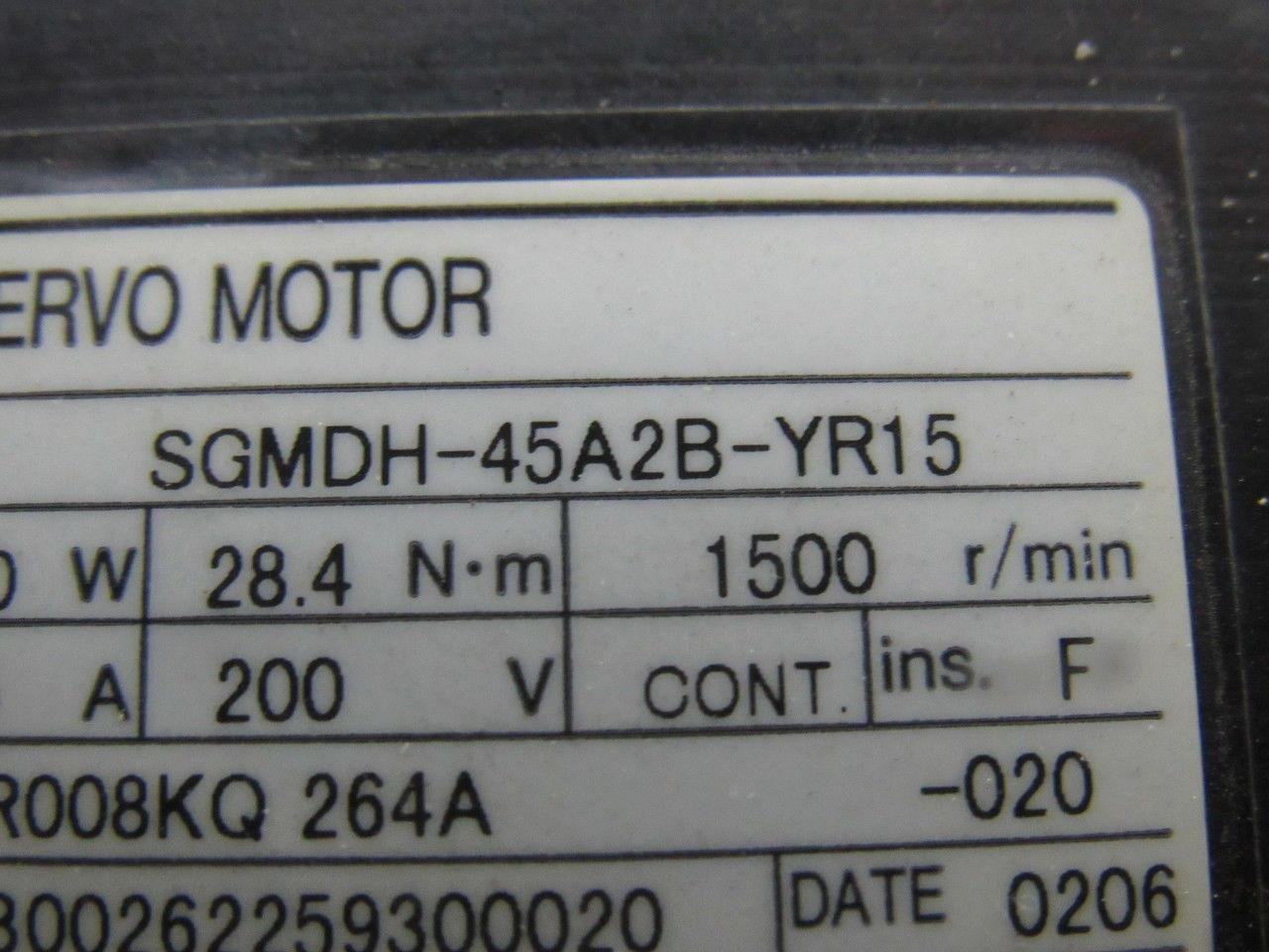 Yaskawa SGMDH-45A2B Motoman 4500W 1500RPM 200V AC Servo Axis Motor