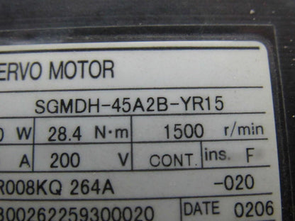 Yaskawa SGMDH-45A2B Motoman 4500W 1500RPM 200V AC Servo Axis Motor