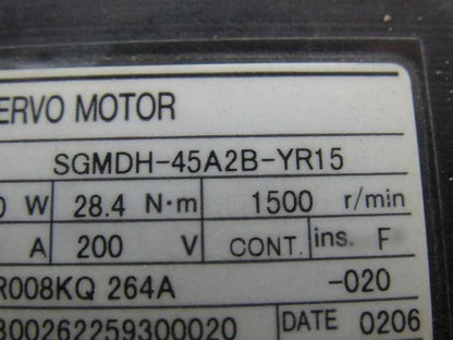 Yaskawa SGMDH-45A2B Motoman 4500W 1500RPM 200V AC Servo Axis Motor