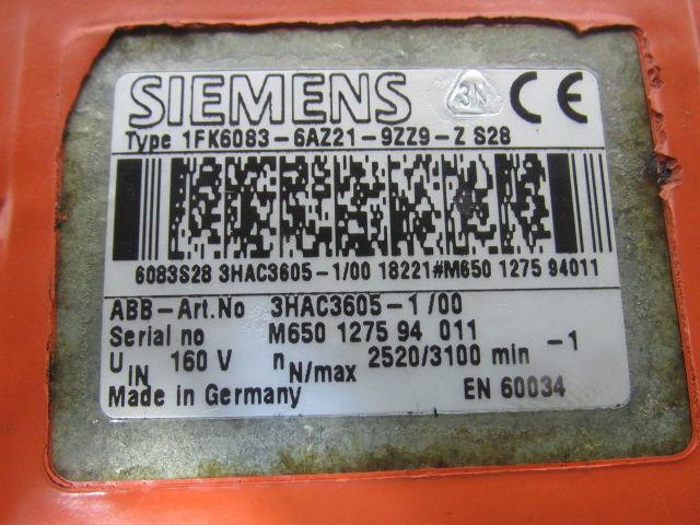 ABB Siemens 3HAC  3605-1 160V 2520/3100RPM Robotic Manipulator Servo Motor