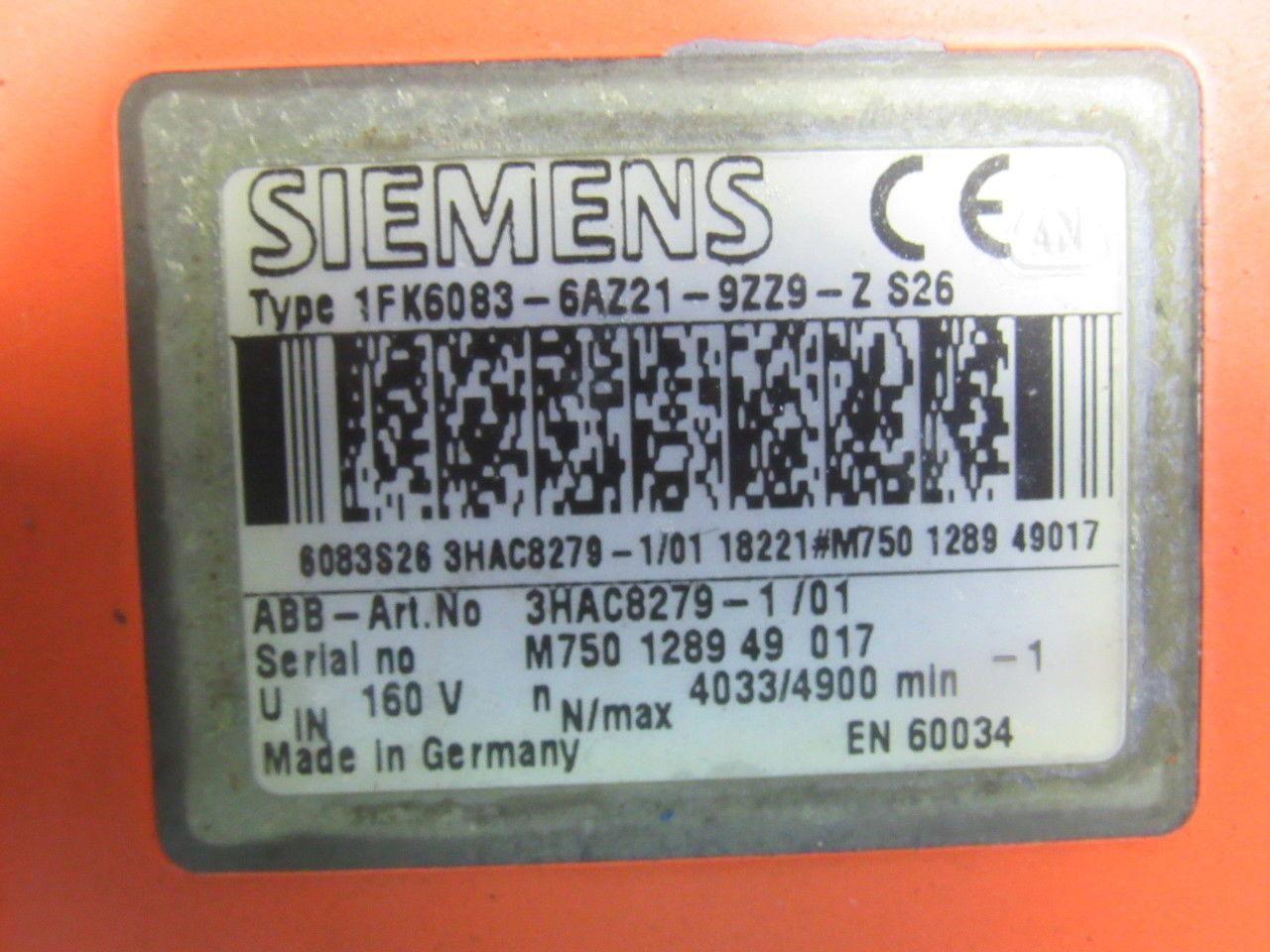 ABB Siemens 3HAC8279-1 160V 4033/4900RPM Servo Motor 1FK6083-6AZ21-9ZZ9-Z S26