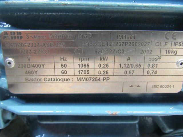 ABB MM07254-PP 0.25kW 1368/1705RPM 50/60Hz 230-400/460V 3Ph Motor