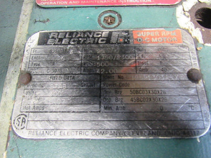 Reliance T25R1303A-XE 25Hp Electric Motor 500VDC W/Tachometer Generator