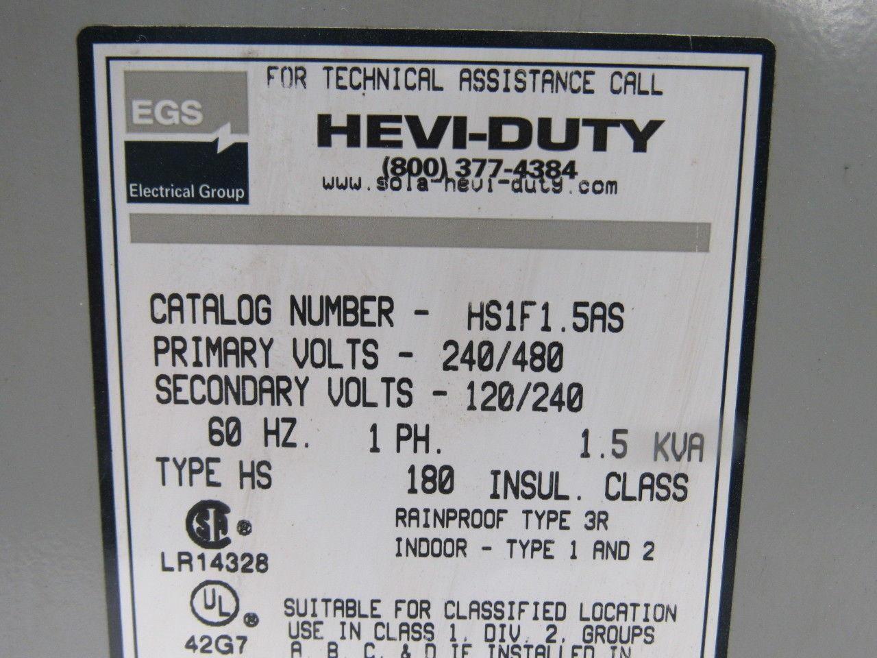 Heavy-Duty HS1F1.5AS 1.5 KVA Transformer 240/480 Sec. 120/240V Sec.1pH 60Hz