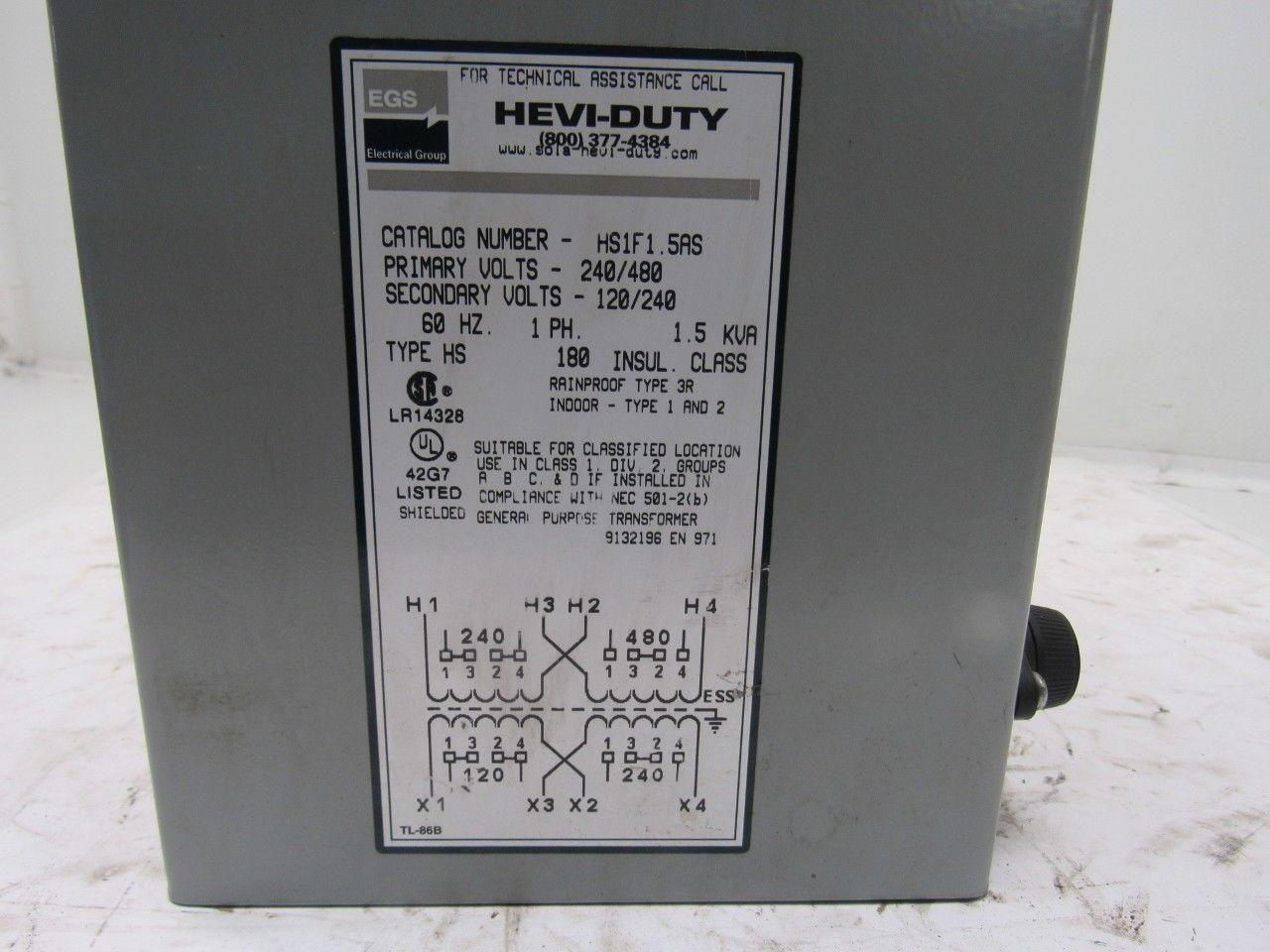 Heavy-Duty HS1F1.5AS 1.5 KVA Transformer 240/480 Sec. 120/240V Sec.1pH 60Hz