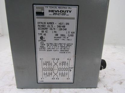 Heavy-Duty HS1F1.5AS 1.5 KVA Transformer 240/480 Sec. 120/240V Sec.1pH 60Hz