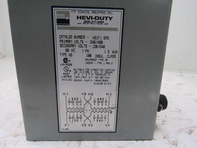 Heavy-Duty HS1F1.5AS 1.5 KVA Transformer 240/480 Sec. 120/240V Sec.1pH 60Hz
