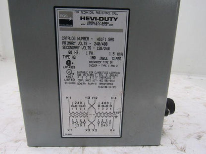 Heavy-Duty HS1F1.5AS 1.5 KVA Transformer 240/480 Sec. 120/240V Sec.1pH 60Hz