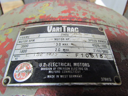 US Motors VariTrac 2Hp 230/460V 50/60Hz Manual Speed Adjust LH Output Gear Motor