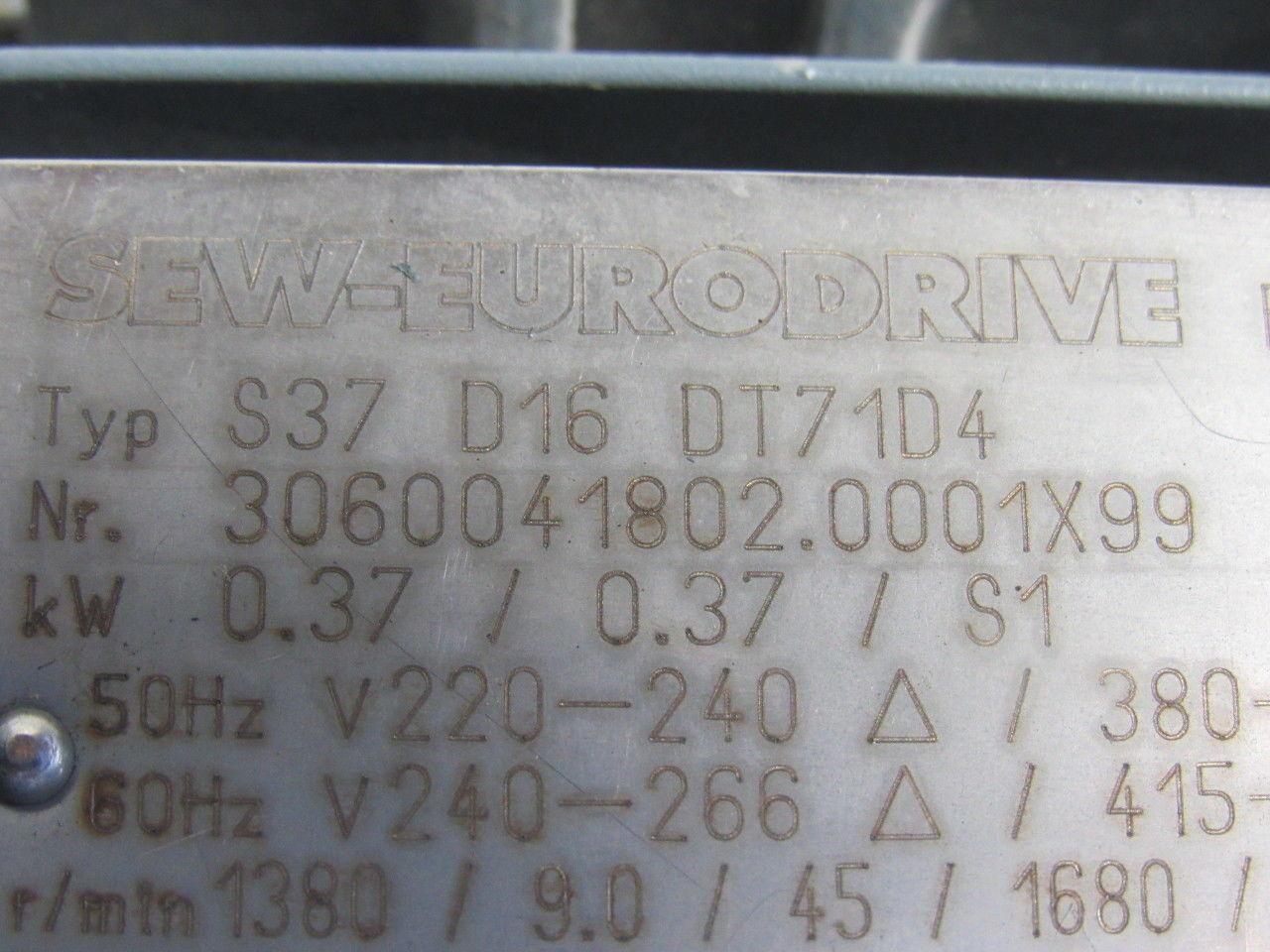 Sew Eurodrive S37D16DT71D4 Varimot .37kW 240/480V Variable Speed Reducer