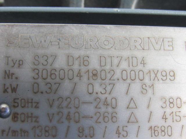 Sew Eurodrive S37D16DT71D4 Varimot .37kW 240/480V Variable Speed Reducer
