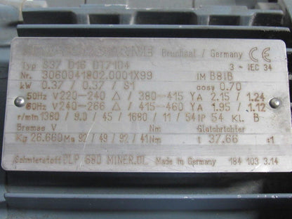 Sew Eurodrive S37D16DT71D4 Varimot .37kW 240/480V Variable Speed Reducer