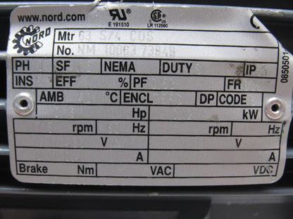 Nord 63S/4 0.16Hp 277/480V 60Hz 252RPM Output 14mm Shaft Right Hand Gear Motor