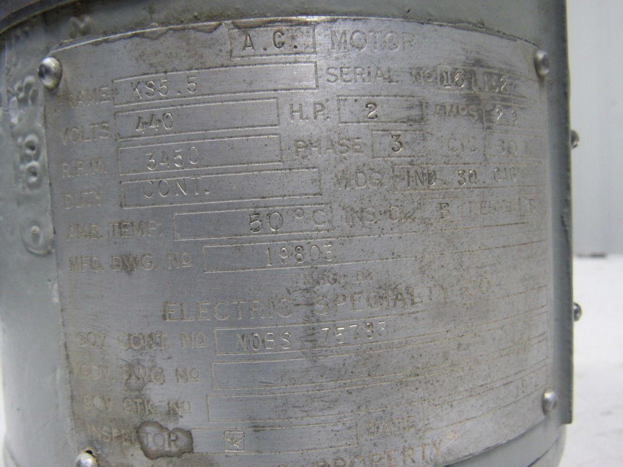 ES Worthington KS5.5 2Hp 3450RPM 440V 3Ph 7/8"x7/8" Centrifugal Coolant Pump