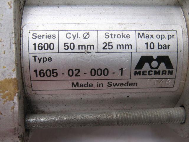 Mecman 1605-02-000-1 Pneumatic Air Cylinder 50mm Bore 25mm Stroke